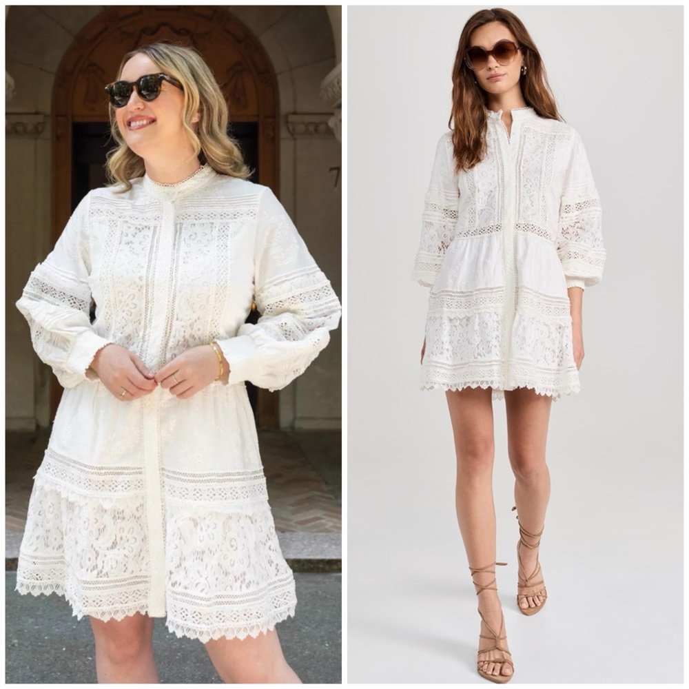 Alice + Olivia Cailin Tunic Tiered White Lace Mini Dress SZ S
